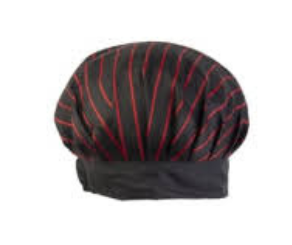 Chef Cap Black, Red Stripes Black Patti